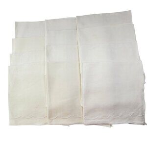 VTG 12 Cream Linen Napkins With Scalloped Embroidery Designed Edge 16.5"x16.5"